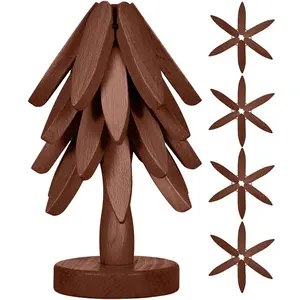 Natural Tree Trivet Set - 4 Wooden Trivets & 1 Stand - Heat-Resistant Foldable Design - Durable Solid Wood - Ideal for Hot Dishes Pots Bowls Teapots - Kitchenware Tableware Coasters