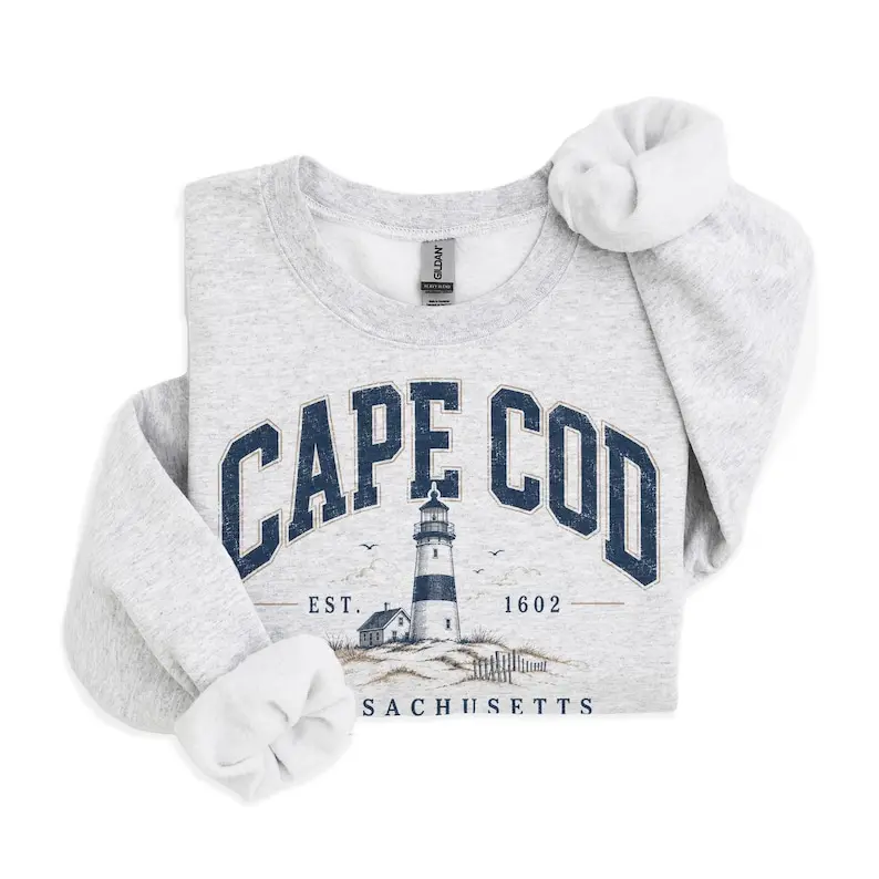 (Sale Off Up To 50%) Retro Cape Cod Massachusetts Travel Destination Vacation Unisex Adult Crewneck Sweatshirt, Comfortable Casual, Full Color, For Men, For Women, Casual, Classic Fashion, Tee Print