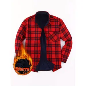 Men's Warm Plaid Flannel-Like Shirt - Fleece-Lined Casual Wear with Pocket, Ideal for Fall/Winter