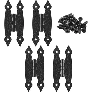 4 Pack 3.5 Inch Black Antique H Hinge Cold Rolled Steel Flat Flush Mount Decorative Door Hinges for Cabinet Drawer Jewelry Box