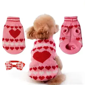 Pet Heart Set, Dog Cat Puppy Sweater + Heart Bow Tie, Adorable Pet, Perfect for Dogs & Cats, Stylish Animal Clothing