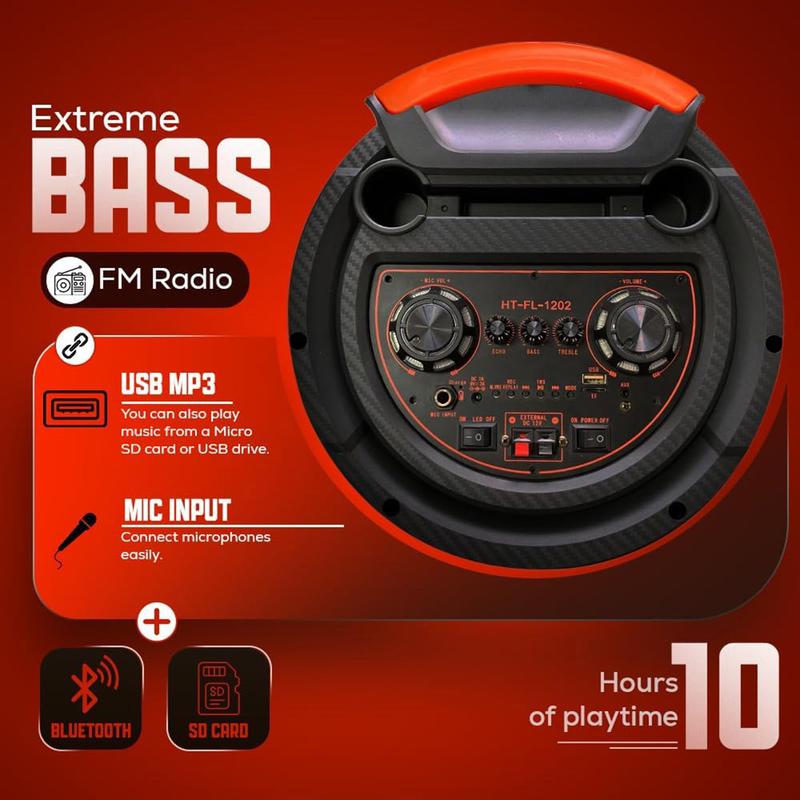 Powerful Bluetooth Party Speaker Dual 12" Woofer Portable Rechargeable Stereo Wireless Speaker With LED Lights FM Radio Wireless Microphone Karaoke Machine Audio