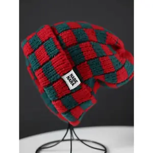 1 Piece Fashionable Patched Checkerboard Pattern Beanie, New Trendy Fitted Cool Hats for Men & Women, Casual Warm Knit Hat for Fall & Winter, Top Tier Beanie, Fashion Accessories