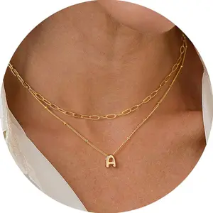 New Mini Bubble 26 Letter Necklace for Women Fashion Simple Paperclip Double Layer Stacked Collarbone Chain