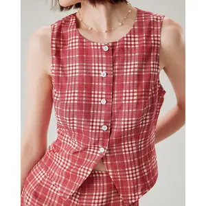 Red Plaid Single Breasted Vest