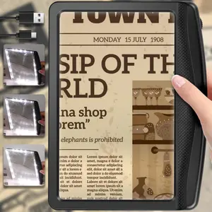 5X Rechargeable Magnifying Glass for Reading, Large Bright LED Lighted Full Page Magnifier, Lightweight Rectangular Handheld Magnifier with Light for Reading Small Prints for Seniors, Low Vision