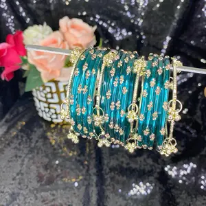 Glass bangles with 4 pcs of gugru bangles(Indian)