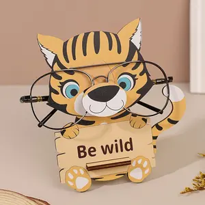 A cute tiger eyeglass holder, high-quality wooden eyeglass holder for women, fashionable desktop storage and decoration