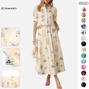 Tankaneo Womens 2 Piece Floral Skirt Sets Puff Sleeve Blouse and Elastic Waist Matching Set Vacation Outfits