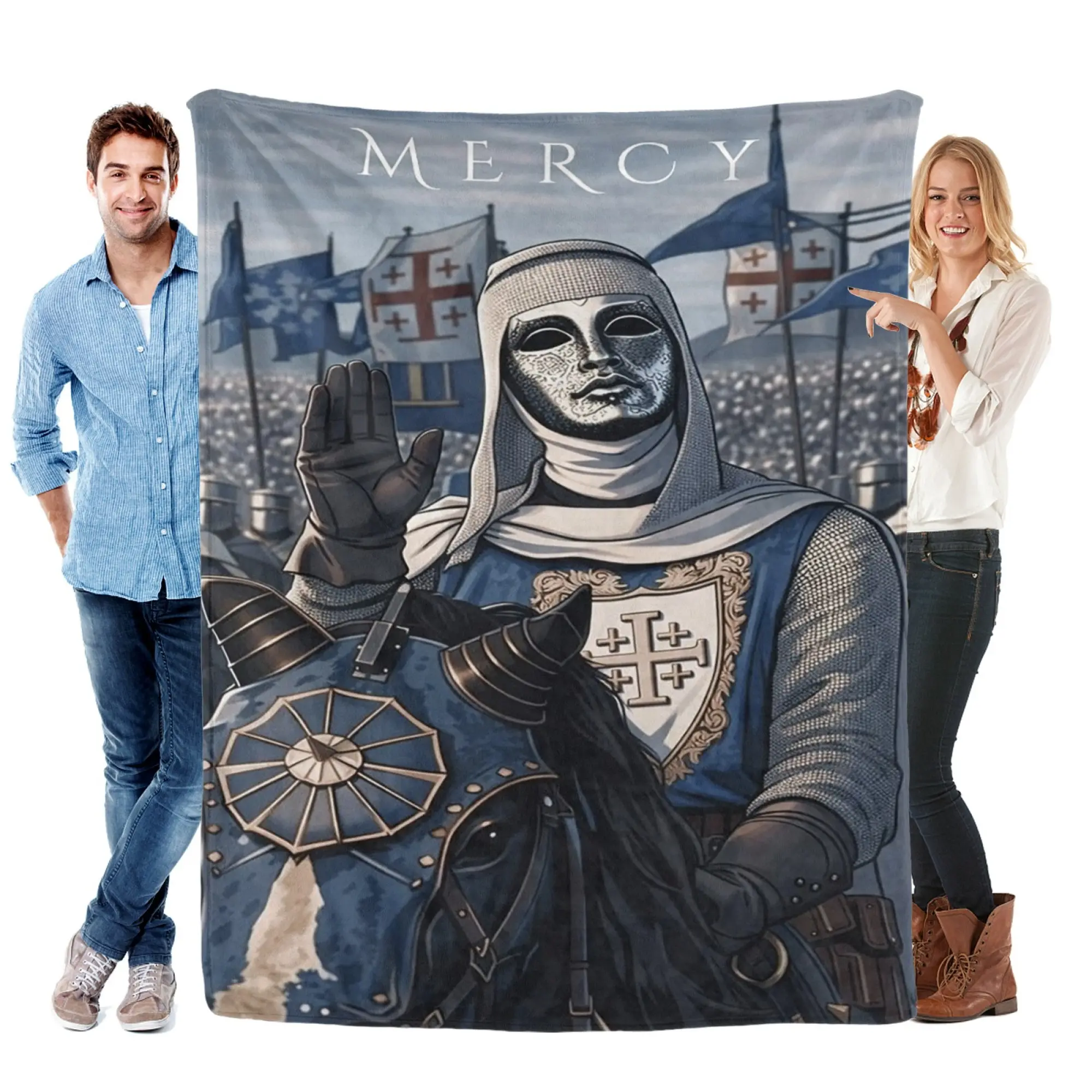 Medieval Baldwin IV The King of Heaven Flannel Throw Blanket, Masked Crusader Knight Mercy Art Print Soft Lightweight Fleece Blanket, Cozy Warm Decor Blanket for Sofa Bed, Perfect Gift for Medieval Movie and History Lovers