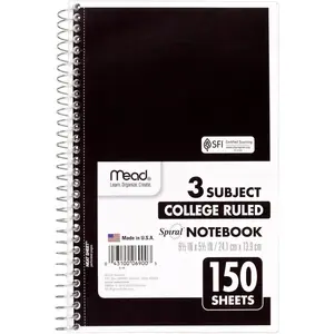 Small Spiral Notebook, 3-Subject, College Ruled Paper, 9-1/2" x 5-1/2", 150 Sheets per Notebook, Color Will Vary, 1 Count (06900)