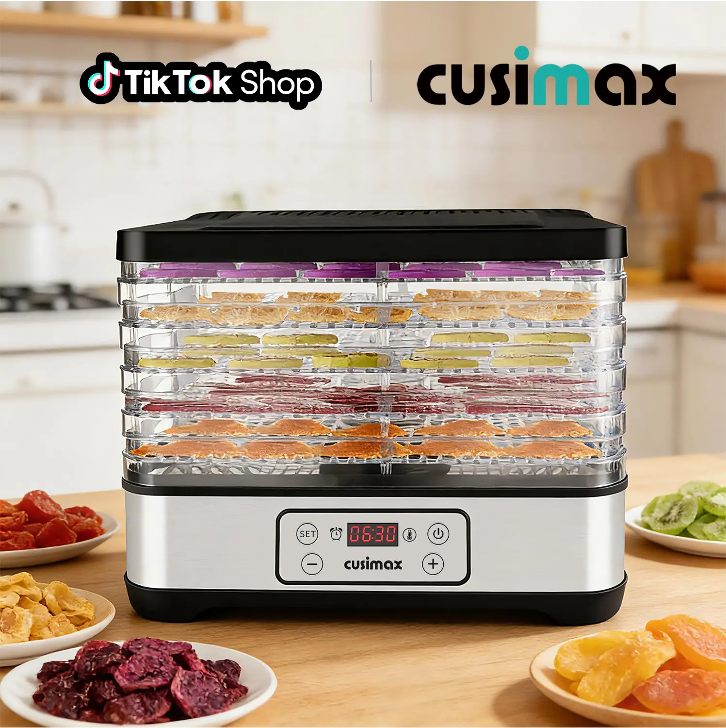 CUSIMAX Electric Food Dehydrator Machine - 300W Corded Unit with Digital Control, Timer, Temperature Adjustment, 5 BPA-Free Trays, Dishwasher Safe Shelves, Stainless Steel Build, Overheat Protection #SummerWins #DealsForYouDays