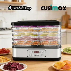 CUSIMAX Electric Food Dehydrator Machine - 300W Corded Unit with Digital Control, Timer, Temperature Adjustment, 5 BPA-Free Trays, Dishwasher Safe Drying Shelves, Stainless Steel Build, Overheat Protection for Beef Jerky, Fruits