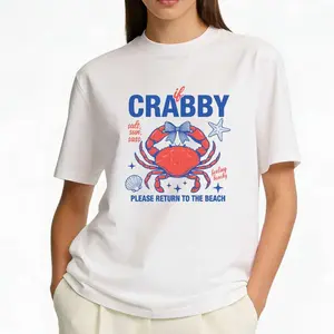 Vintage Retro Crab Beach Slogan Printed T Shirt Classic Fit Short Sleeve T-Shirt for Vacation Outfit Comfortable Apparel Summer Statement Wear