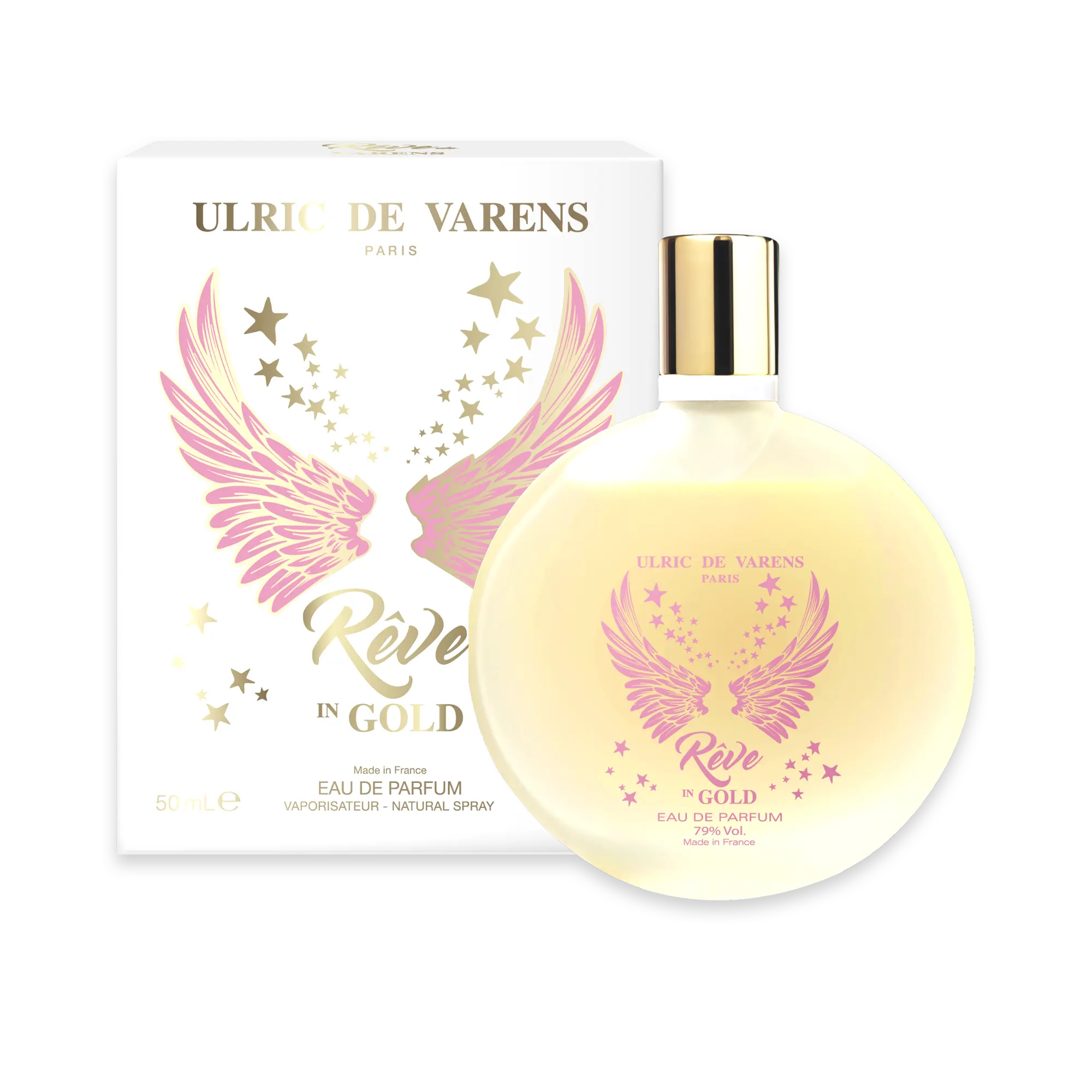 Ulric De Varens Reve in Gold Eau De Parfum for Women- Bright, Sparkly Scent - Notes of White Woods, Rose Petals, & Water Jasmine- Feminine, Delicate & Stunning - 3.4 Fl Oz