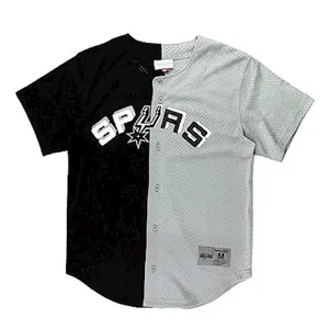 [BA88XR-SAS-K-HF5] Mens Mitchell & Ness NBA Split Color Mesh Button Front Spurs