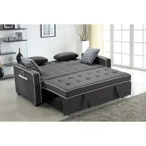 Austin Modern Gray Fabric Sleeper Sofa with 2 USB Charging Ports and 4 Accent Pillows