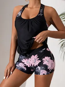 Women's Slimming Tankini Swimsuit Set – Spliced Double Strap Two-Piece with Shirred Bust, Tummy Coverage, and Flattering Fit for Beach & Pool