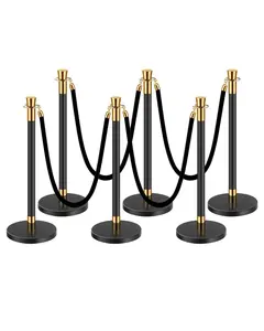 VEVOR Stanchions and Velvet Ropes,  6 Pcs Crowd Control Barriers with 4 Black Velvet Ropes, Stainless Steel Stanchion Post Queue with Sand Injection Hollow Base for Theater, Wedding, Party Supplies