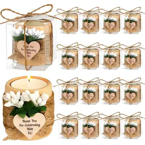 16 Pack Wooden Tealight Candle Holders Kit Guest Gifts for Wedding  Shower The First Communion Baptism Christening Housewarming Party  Thank You Candle with Card Box Rope (Classic)