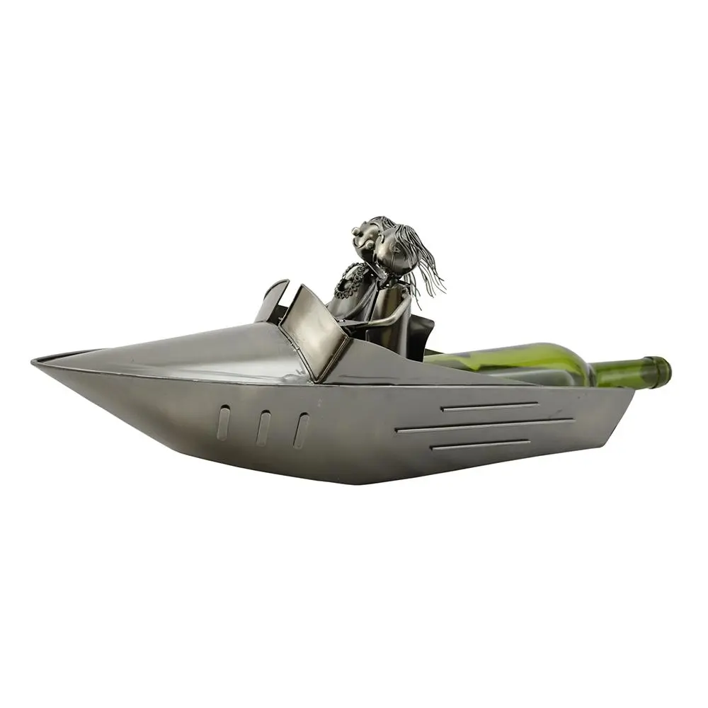Wine Bottle Holder Wine Rack Couple on Boat or Speedboat Nautical Coastal Bar Decor in Silver Kitchen Gift