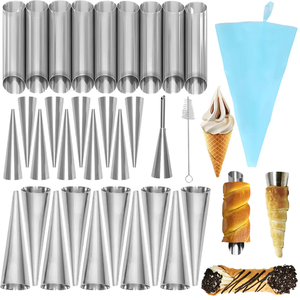 30 Pcs Mix Stainless Steel Baking Molds Kit - Oven-Safe Baked Cream Horn, Cannoli Forms Tubes (20 Cone, 10 Tubular) for Danish Pastry, Easy to Use Camp Kitchen Hand Tool