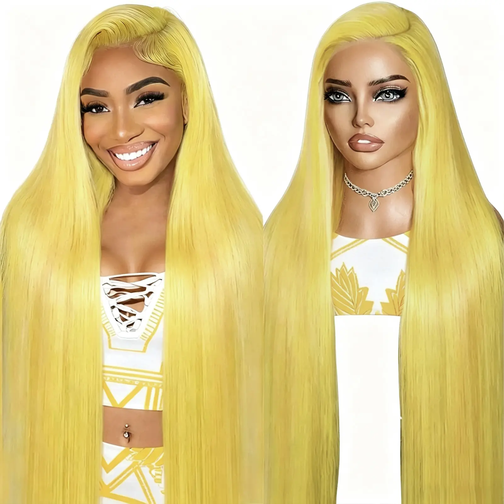 MIRELLE 13x6 Synthetic Yellow Lace Front Wigs for Women HD Transparent Straight Lace Frontal Wig Pre-Plucked with Baby Hair Heat Resistant Fiber 30 Inches 220 Density #Yellow