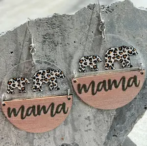 Mama Bear acrylic wooden earrings