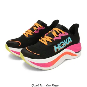 Unisex All Black Mesh Ultra Thick Cushion Road Running Shoes Lightweight Breathable Shock Absorb Marathon Trainer Sneakers Gradient Pink Orange White Curved Midsole Yellow Anti Slip Outsole Daily Outdoor Walking Athletic Footwear