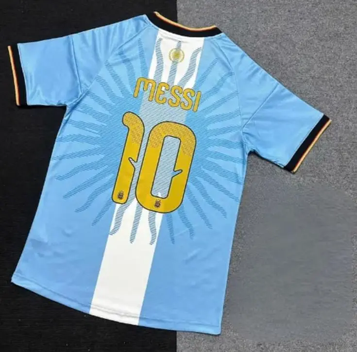 Messi #10 Farewell Tribute Soccer Jersey – Men's Light Blue & White Striped Football Shirt with Gold Trim, Last Dance Commemorative Fanwear for Match Day, Training & Casual Sportswear