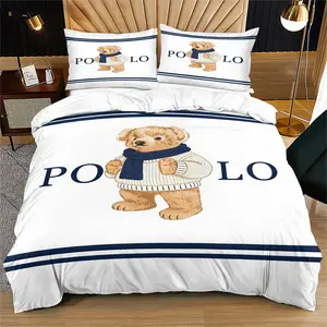 Bear pattern duvet cover set, including 1 duvet cover and 1 or 2 pillowcases, without a core or pillow, suitable for bedroom or dormitory bedding set, suitable for children or adults to decorate gifts, Bed Sets