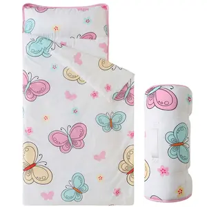 1 pc Butterfly Kids Nap Mat with Pillow, Foldable & Washable Soft Sleeping Pad, Travel Mattress for Preschoolers Aged 3-6 Years Old, Soft Bedding