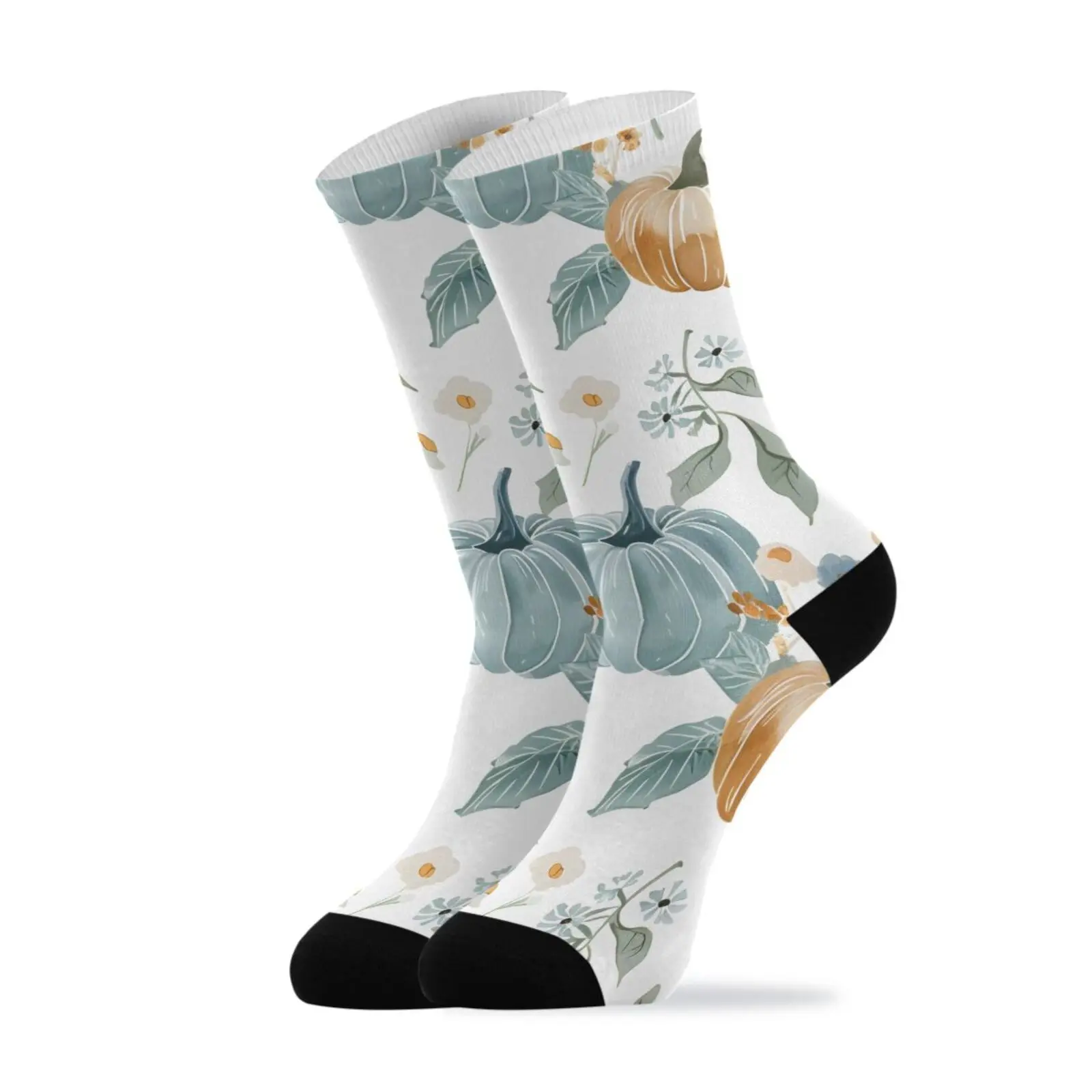 Men's Greens and Oranges Pumpkins Wildflowers Thick and Soft Running Socks - Durable Fabric, Lightweight and Breathable