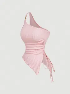 Pure Desire Irregular Hem Drawstring Tank Top Set, Slim Stylish Casual Wear for Women, Perfect for Daily & Trendy Looks