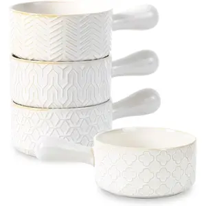 19 oz  Onion Soup Bowls with Handles, Oven Safe Bowls for Soup, Cereal, Chilli, Beef Stew, Stackable Soup Crocks, Microwave  Dishwasher Safe, Set of 4, Glazed White