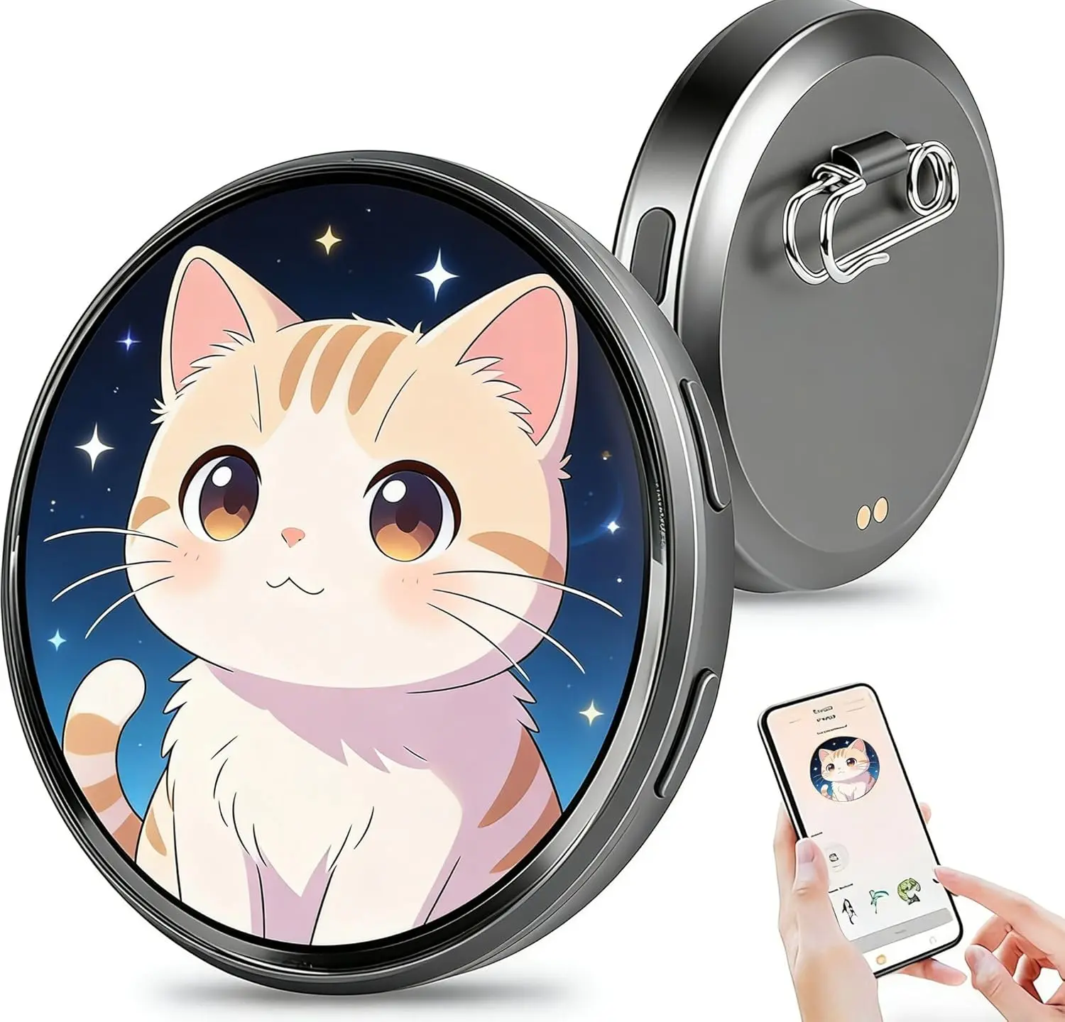 Digital Badge Pin, 1.95'' HD Touchscreen Smart Electronic Display Badge for Photos, GIFs & 15s Videos, Bluetooth App Control Digital Pin for Backpacks Vividly Customization