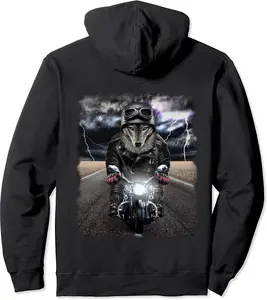Grey Wolf on Motorcycle Cruise Down Highway Pullover Hoodie - Rosazamorap Shop 55B08P6ZZPRH