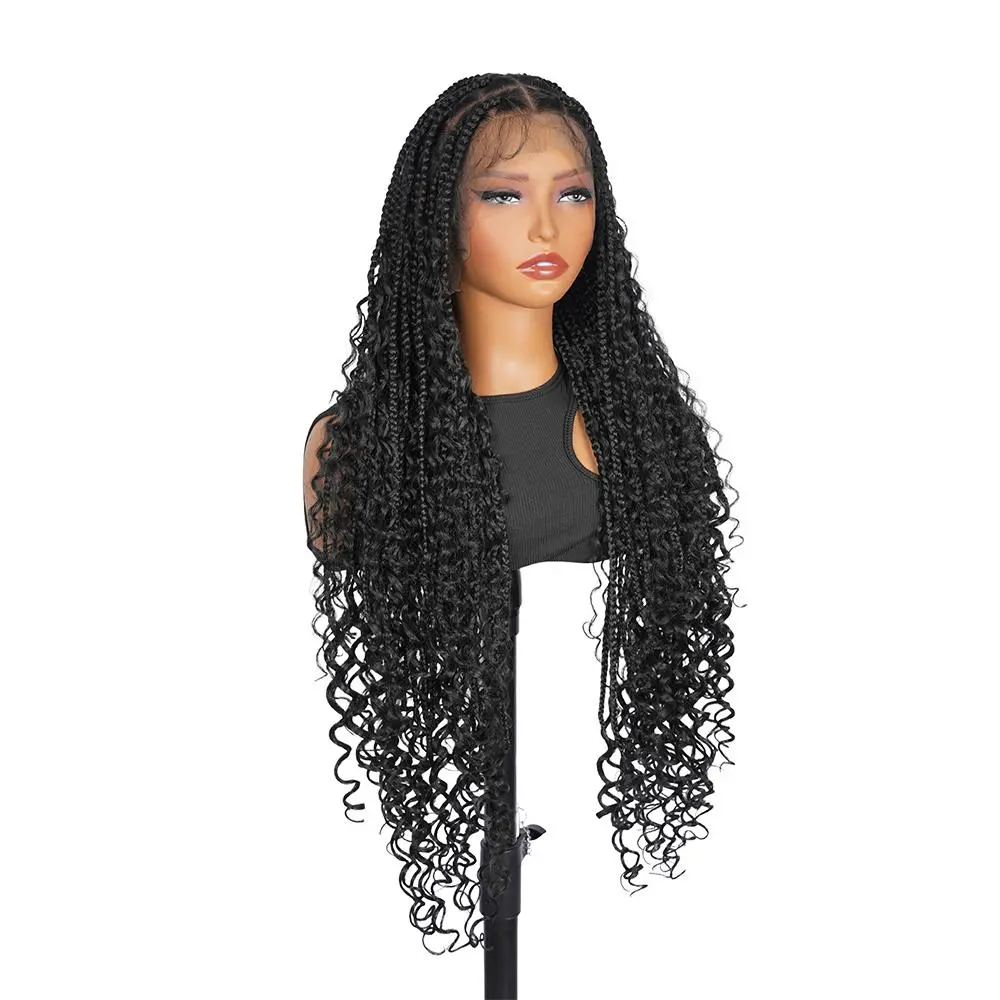 SuperNova Exclusive 36inch Full Lace Knotless Boho Braided Wig with Curly Ends All Around Baby Hair Glueless Must Have Style #SummerVibes