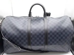 Pre-owned Louis Vuitton Coated Canvas Travel Bags Damier Cobalt Keepall Bandouliere 55