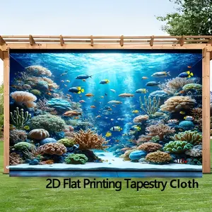 Ocean World Polyester Backdrop, Home and Office Decoration Fabric, Living Room and Bedroom Wall Tapestry for Party Decor