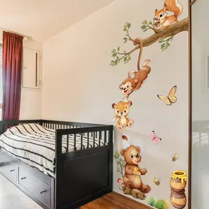 Cartoon Monkey & Squirrel & Butterfly Pattern Wall Sticker, Self Adhesive Wall Decal, Wall Art Decorative Sticker for Home Bedroom Living Room, Funny Stickers, Diy Sticker