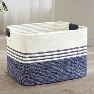 86L Large Laundry Basket with Handles for Living Room, Woven Rope Baskets for Blanket, Kids Toy, Gifts, Wicker Hamper for Bedroom Dirty Clothes, 24"x16"x14" Denim Blue