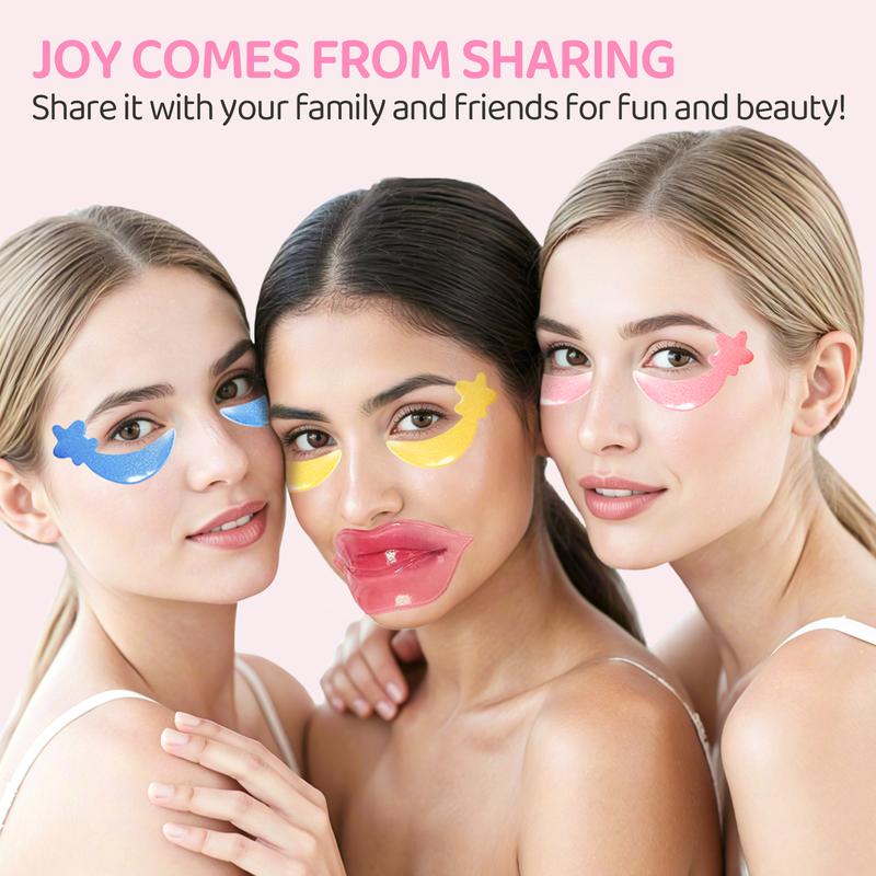 30PCS Lip Masks & Gel Eye Masks,Crystal Collagen Eye Patches for Puffy Eyes, Moisturizing& Reducing Fine Lines Dark Circle eye Patches for Women Men