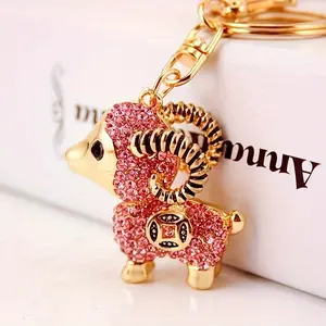 【Quick delivey】 Charming Rhinestone Inlaid Lucky Goat Car Keychain, Alloy Cartoon Themed Rectangular Tassel Pendant, with Loop Buckle, Suitable for Women'S Bags - Birthday Gift, Creative, 828