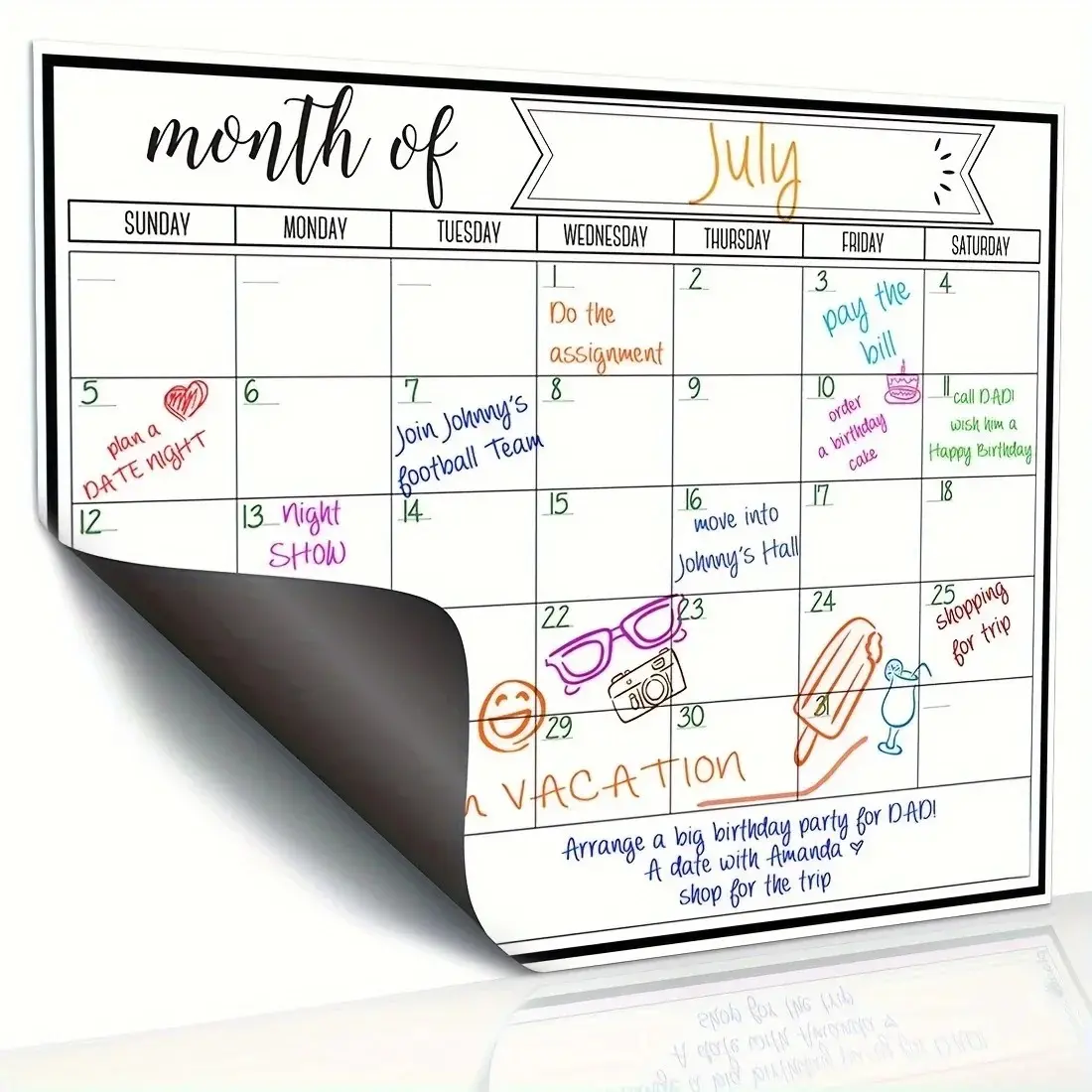Magnetic Monthly Calendar Whiteboard, Reusable Fridge Planner Board for Home, Office, Family Scheduling & Organization
