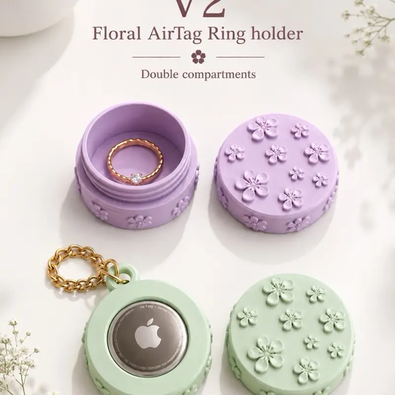 Floral AirTag Holder with Hidden Ring Compartment