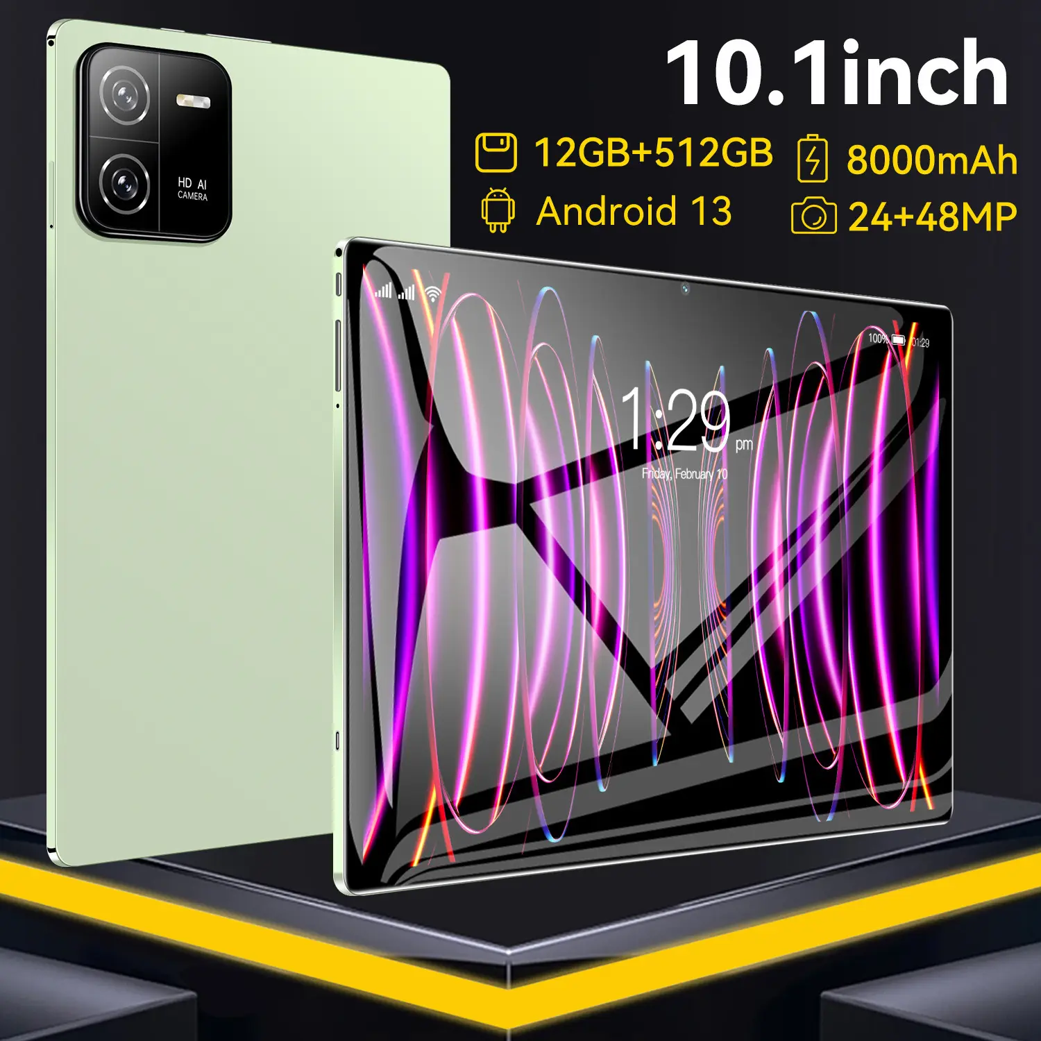 5G Bluetooth tablet, 10.1-inch display, 6GB+128GB RAM, large 8000mAh battery, satellite positioning GPS, dual SIM card, fast charging