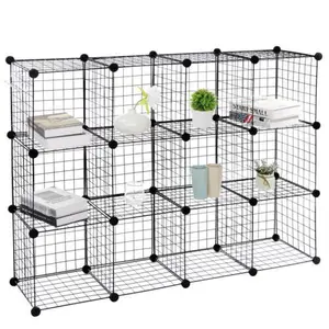 New Choice Deal 12 Cubes DIY Wire Cube Storage Shelves Modular Bookshelf Metal Organizer for Home Bedroom Office, Black