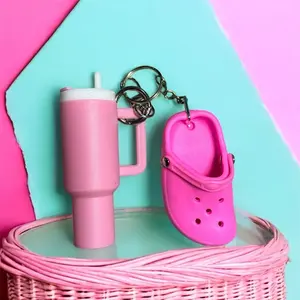 Mini Shoe and Tumbler Keychain - Pink Design with Keyring Attachment, Ideal for Everyday Use