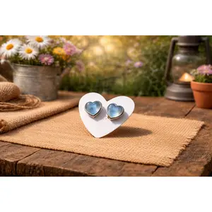 Natural Stone Aquamarine Heart 925 Sterling Silver Stud Crystal Energy Earrings